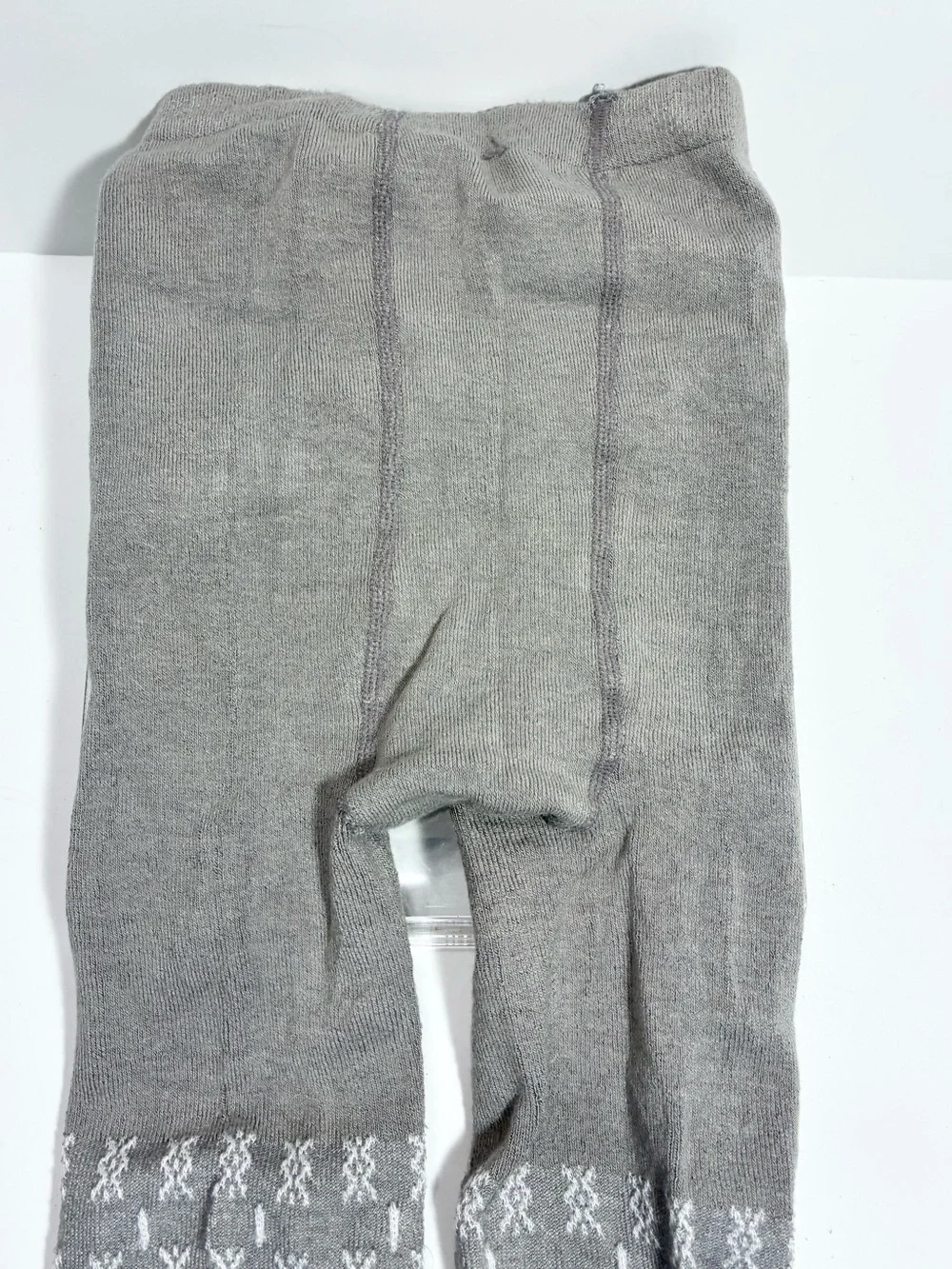 Y2K Fair Isle Thick Knit Tights Gray White Size M/L